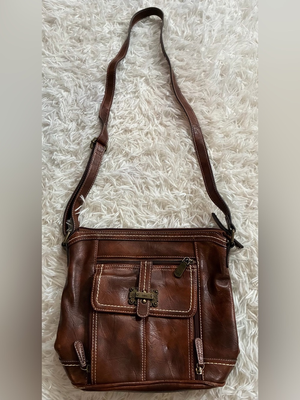 BOC Crossbody Purse Shoulder Bag Brown Tan Leather Born Concept B.O.C. Handbag